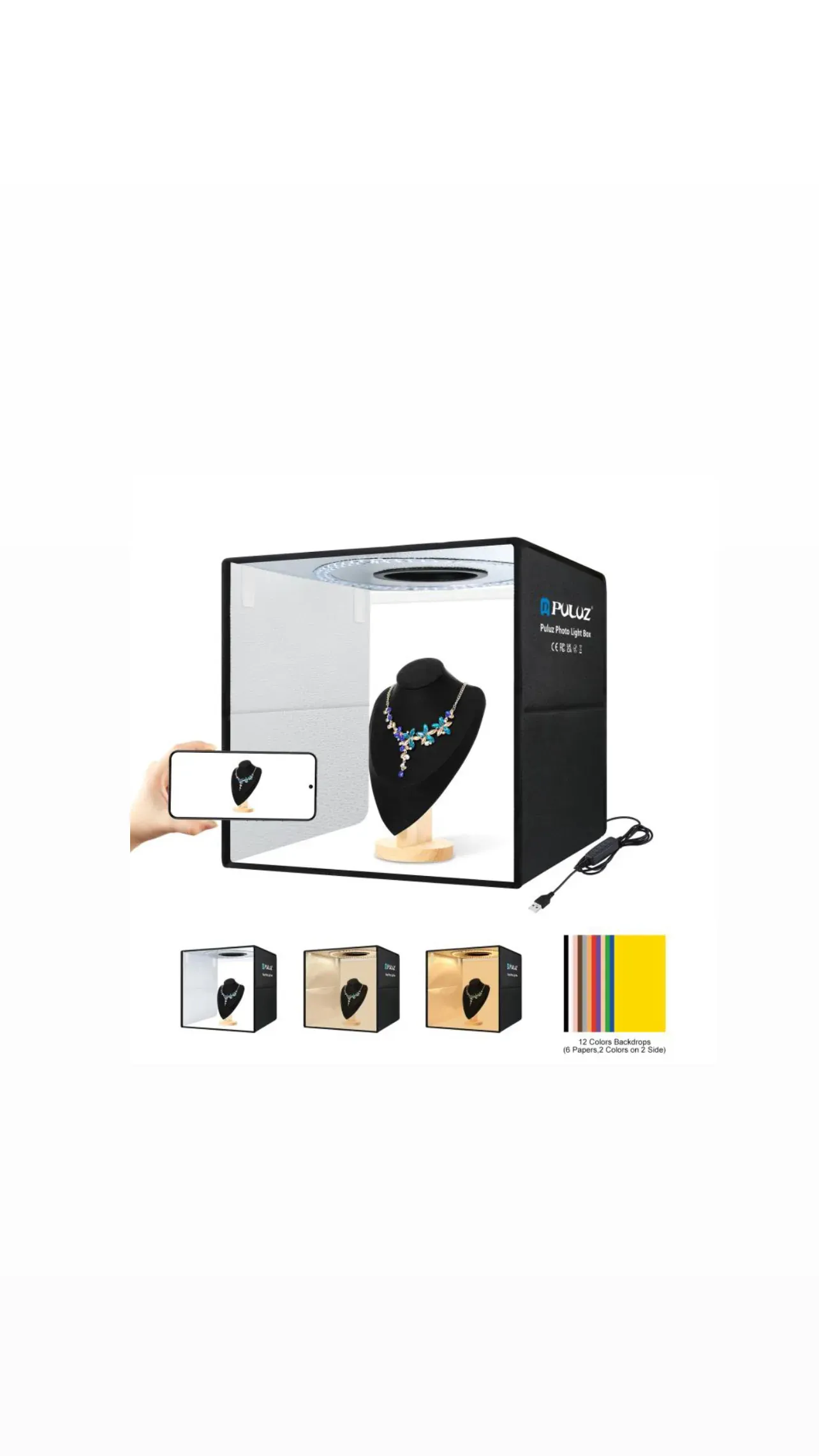 puluz 40cm foldable led ring light studio box