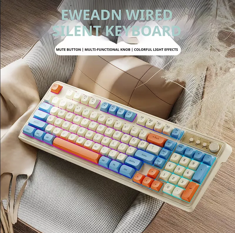 EWEADN Gaming Keyboard Wired-rainbow Backlit, Portable Black Keyboard Office-98 Keys
