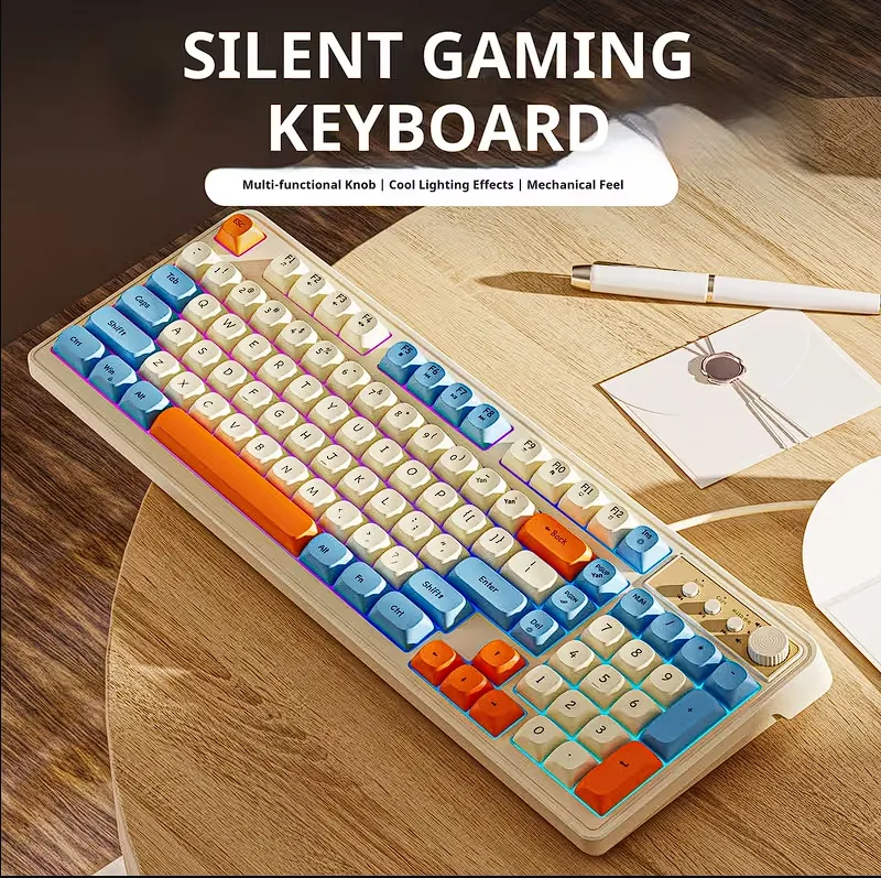 EWEADN Gaming Keyboard Wired-rainbow Backlit, Portable Black Keyboard Office-98 Keys