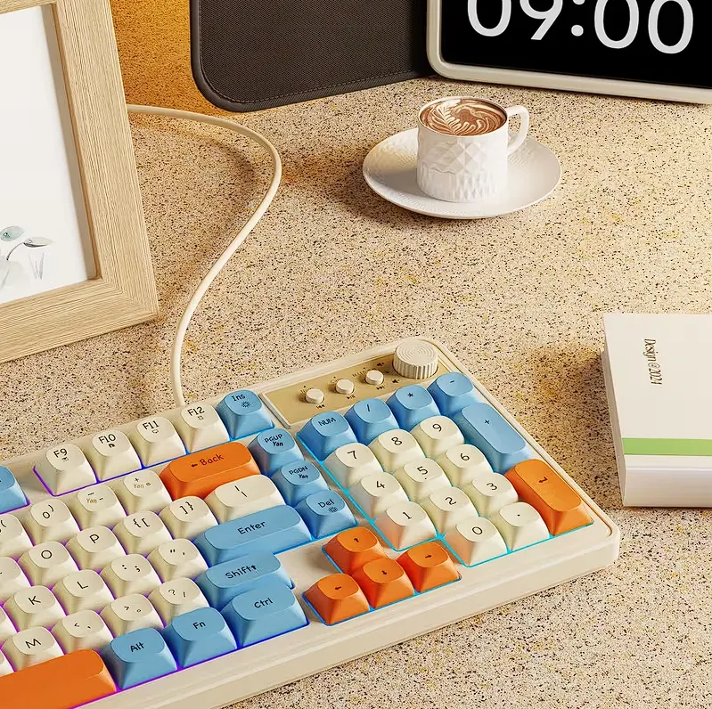 EWEADN Gaming Keyboard Wired-rainbow Backlit, Portable Black Keyboard Office-98 Keys