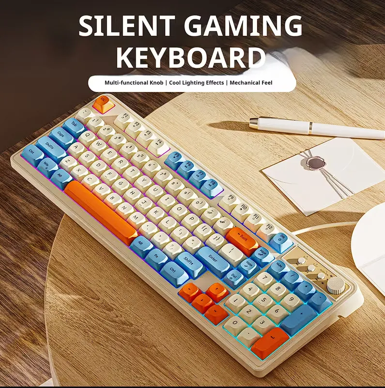 EWEADN Gaming Keyboard Wired-rainbow Backlit, Portable Black Keyboard Office-98 Keys