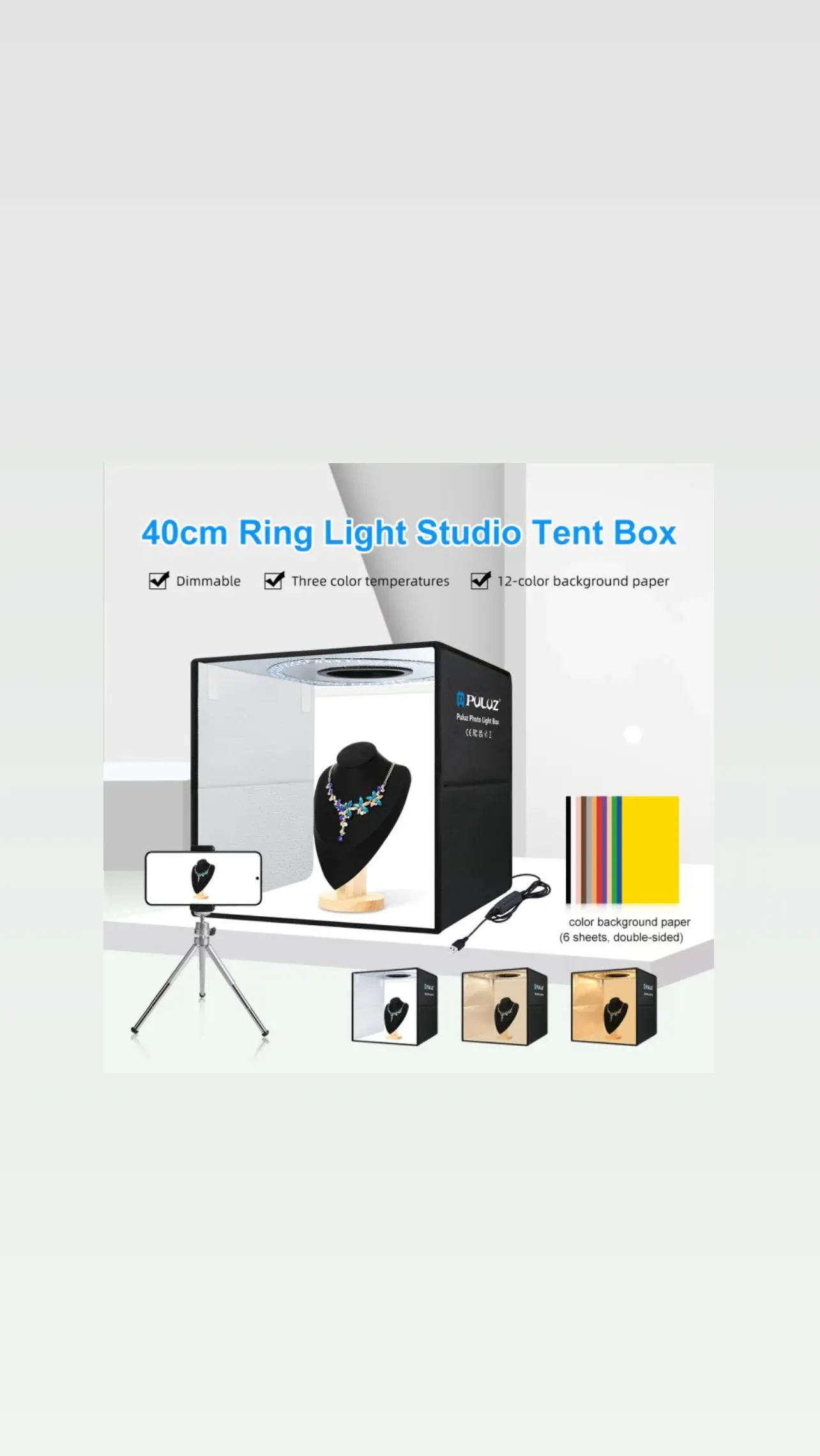 puluz 40cm foldable led ring light studio box