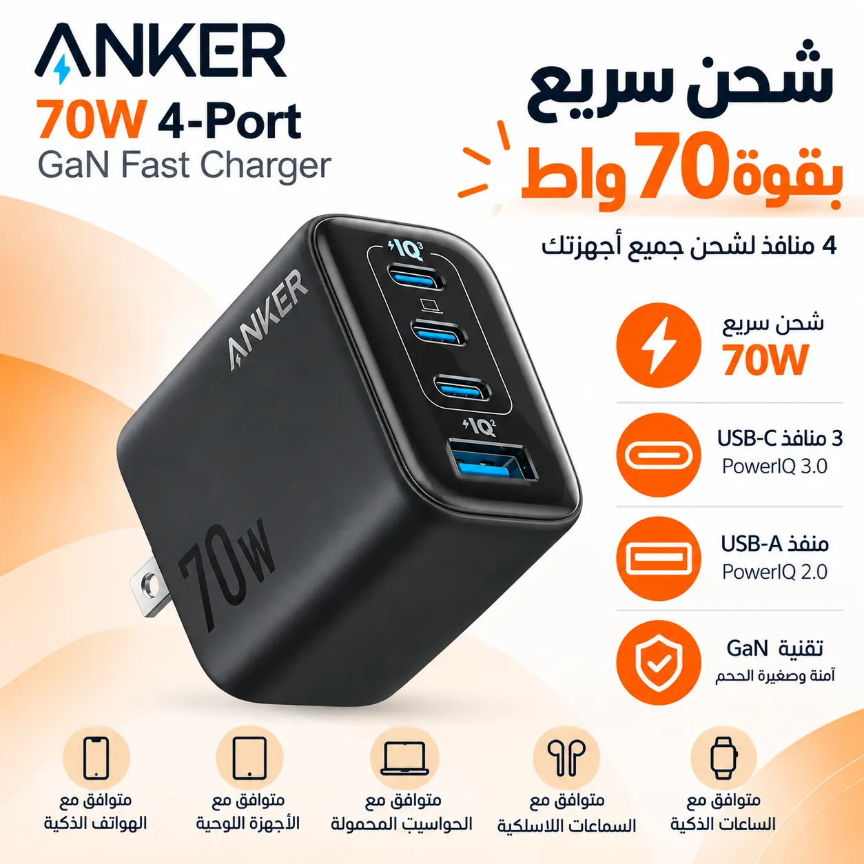Anker charger 70 watt 4 ports