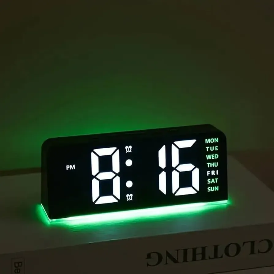LED Digital Clock with Dual Alarm, Date & Temperature Display